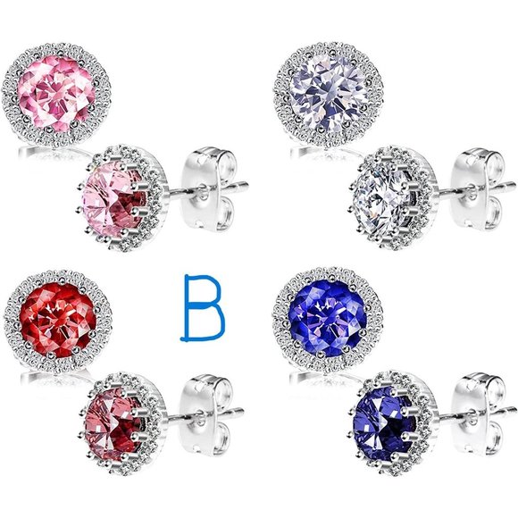 Jewelry - New  4 pc Stud Earrings Set, Copper Plated Cubic Zirconia Earrings for W…